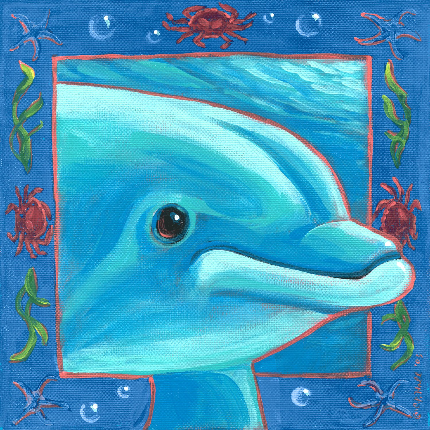 Oopsy DaisyUnderwater Dolphin Stretched Canvas Wall Art by Colleen Phelon Hall, 21 by 21-Inch