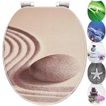 Toilet Seat with Soft-Close Mechanism, Wooden Core, Sturdy Soft Close Hinges, Easy Assembly, Smooth Surface, Great Designs to Choose From, Universal Fit (Sand)