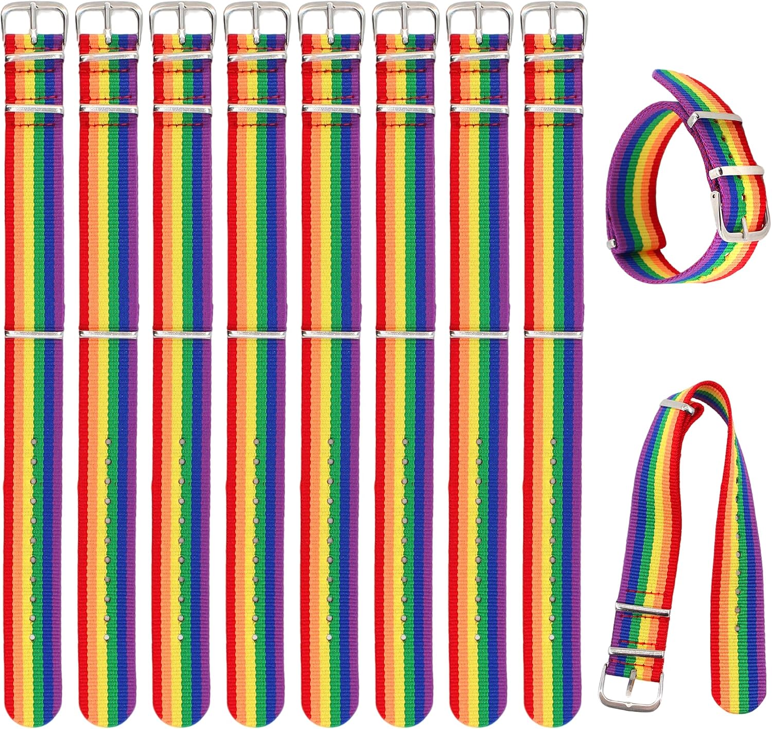 10Pcs Pride Rainbow Bracelets LGBTQ Adjustable Wristband Nylon Rainbow Watch Band Bracelets for Women Men Pride Parade Bulk Accessories