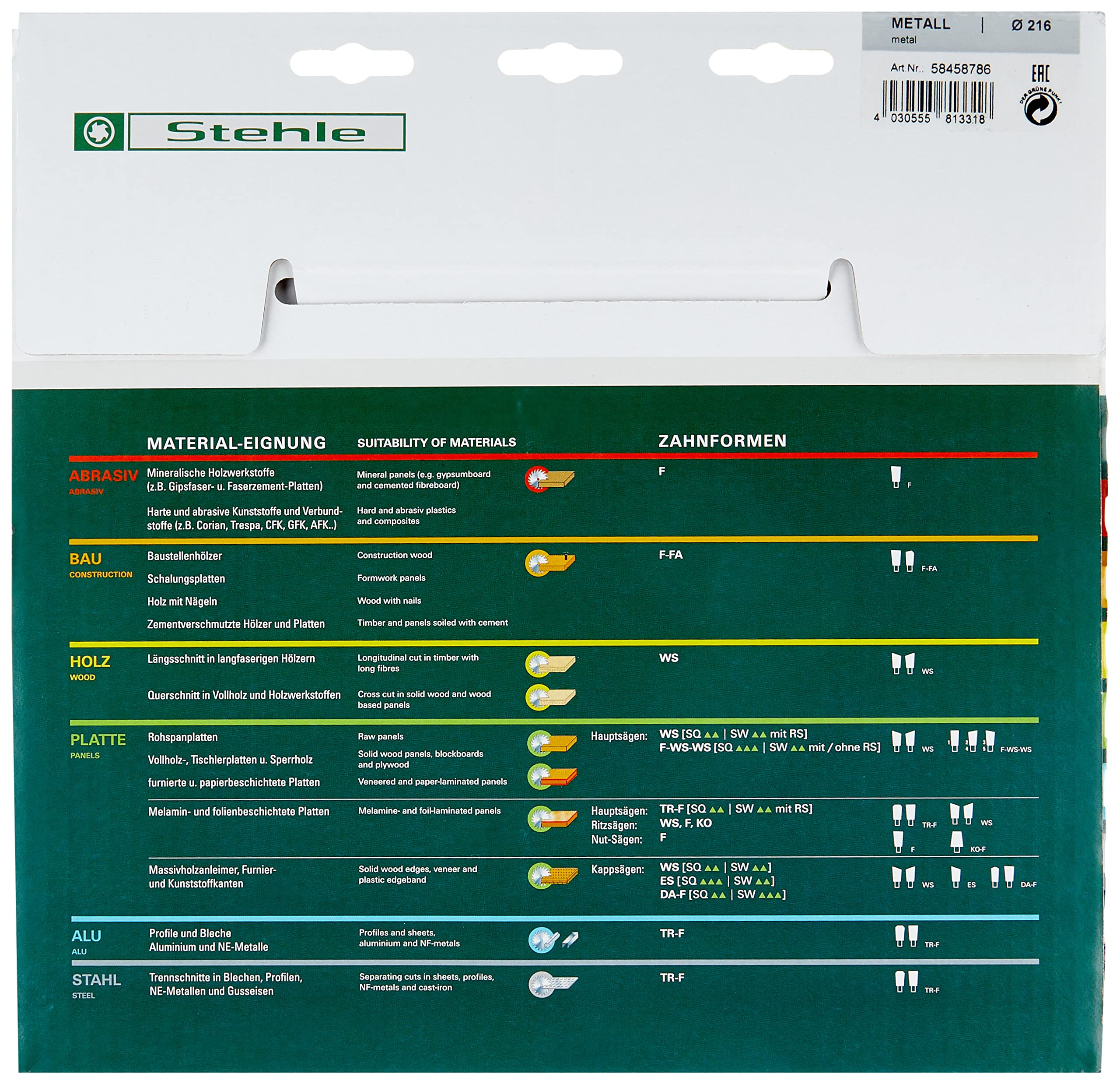 Stehle HW Mega-Steel tarcza pilarska metalowa 216x1,8/1,4x30mm Z=56 Trapezowo-płaski