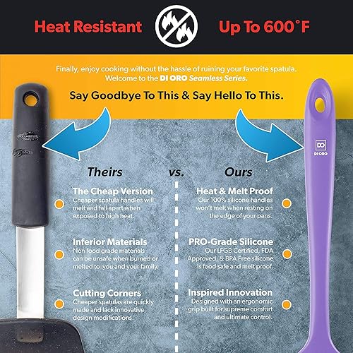 Miniatura 4 de DI ORO - Espátula de cuchara de silicona resistente al calor de 600 F, raspador de silicona grande sin BPA, utensilios de cocina antiadherentes,