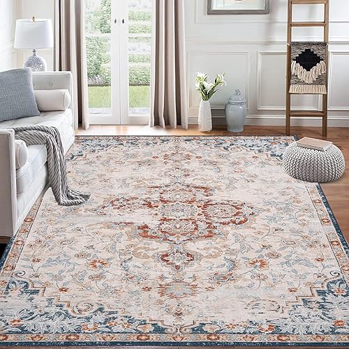 Miniatura 1 de Fashionwu Alfombra lavable de 9 x 12 pies, diseño floral, estilo bohemio, con medallones, para dormitorio, sala de estar, 9 x 12 pies, alfombra