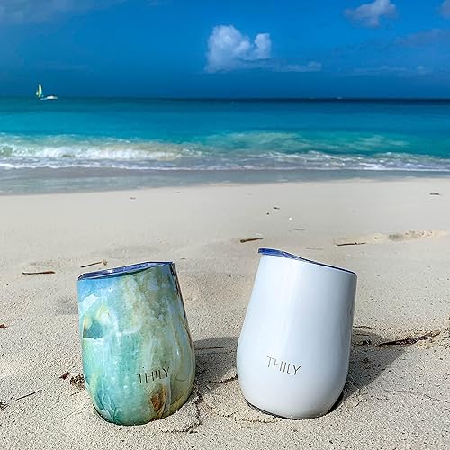 Miniatura 5 de THILY Vaso de vino aislado al vacío de acero inoxidable de 12 onzas con tapa y pajilla, mantiene el frío o caliente para café, cócteles, regalo de