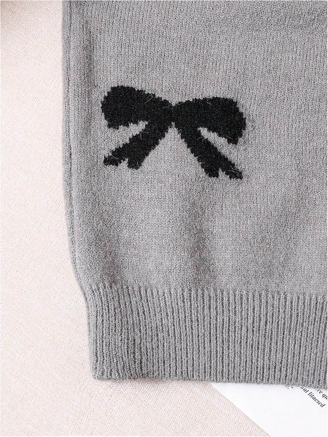 Girl's Cute Bow Sweater Crew Neck Long Sleeve Drop Shoulder Loose Pullover Tops - Image 3