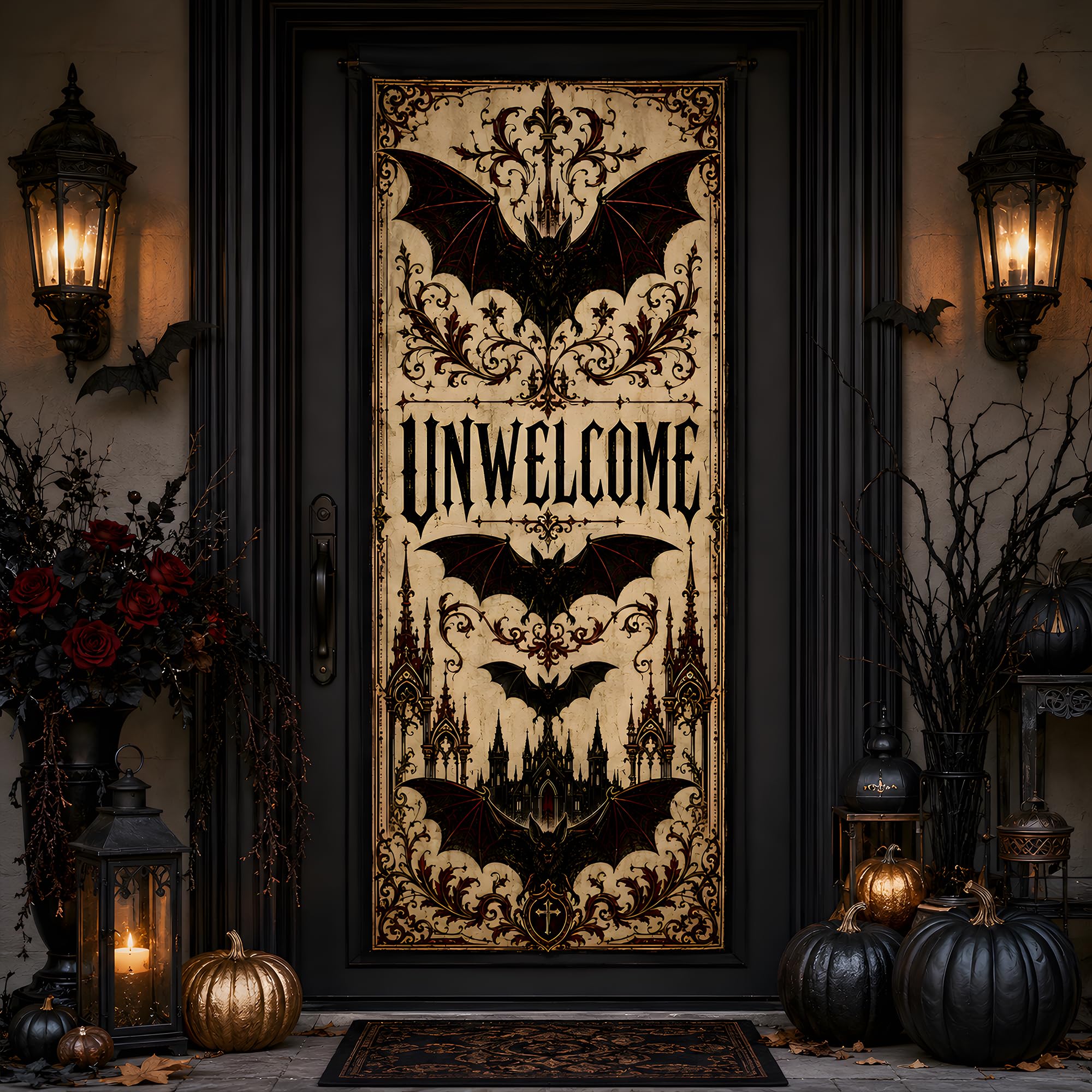 Halloween Decorations - UNWELCOME Gothic Halloween Door Cover
