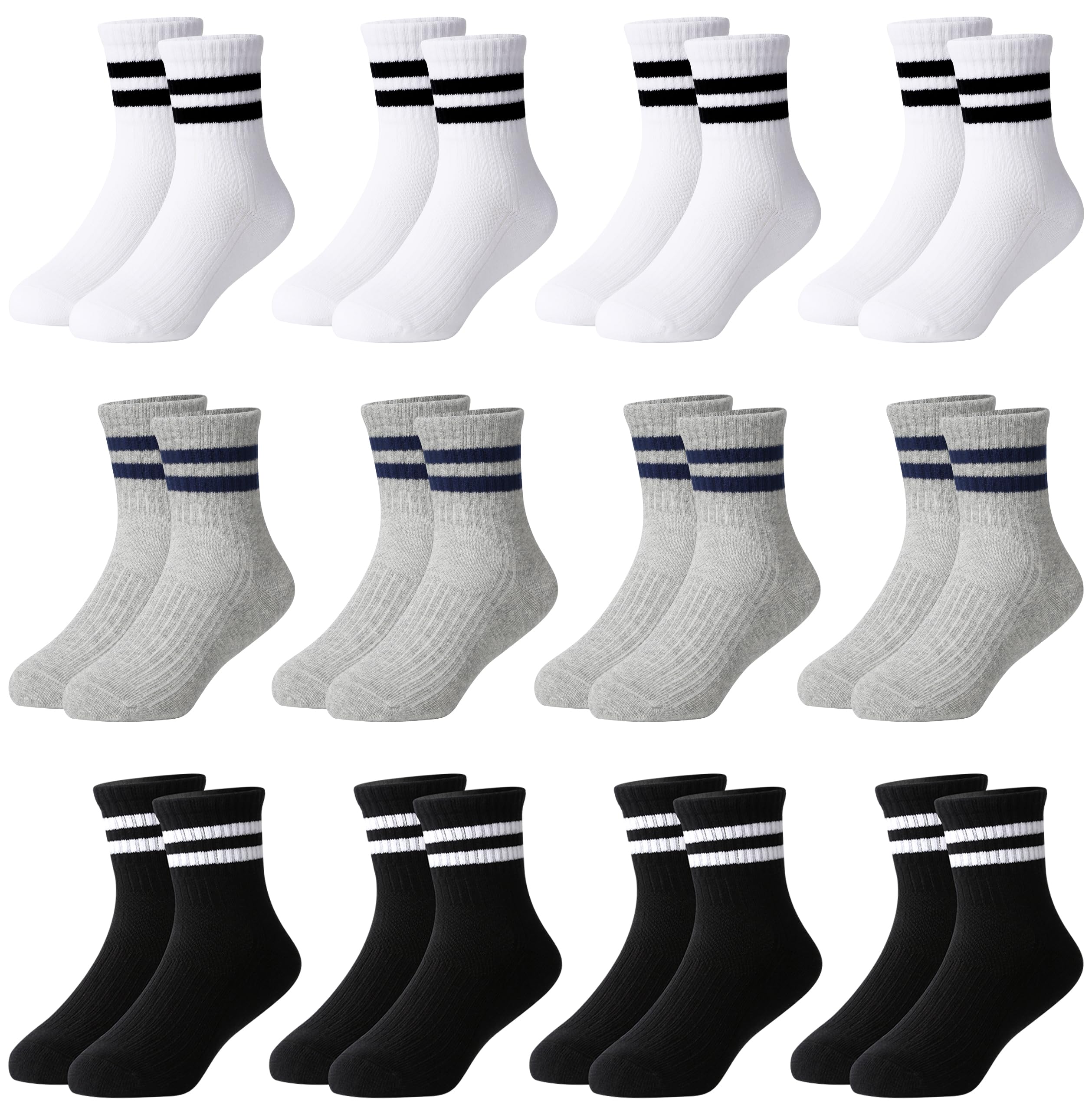 Lot de 12 paires de chaussettes de tennis unisexes en coton pour enfant garçon et fille