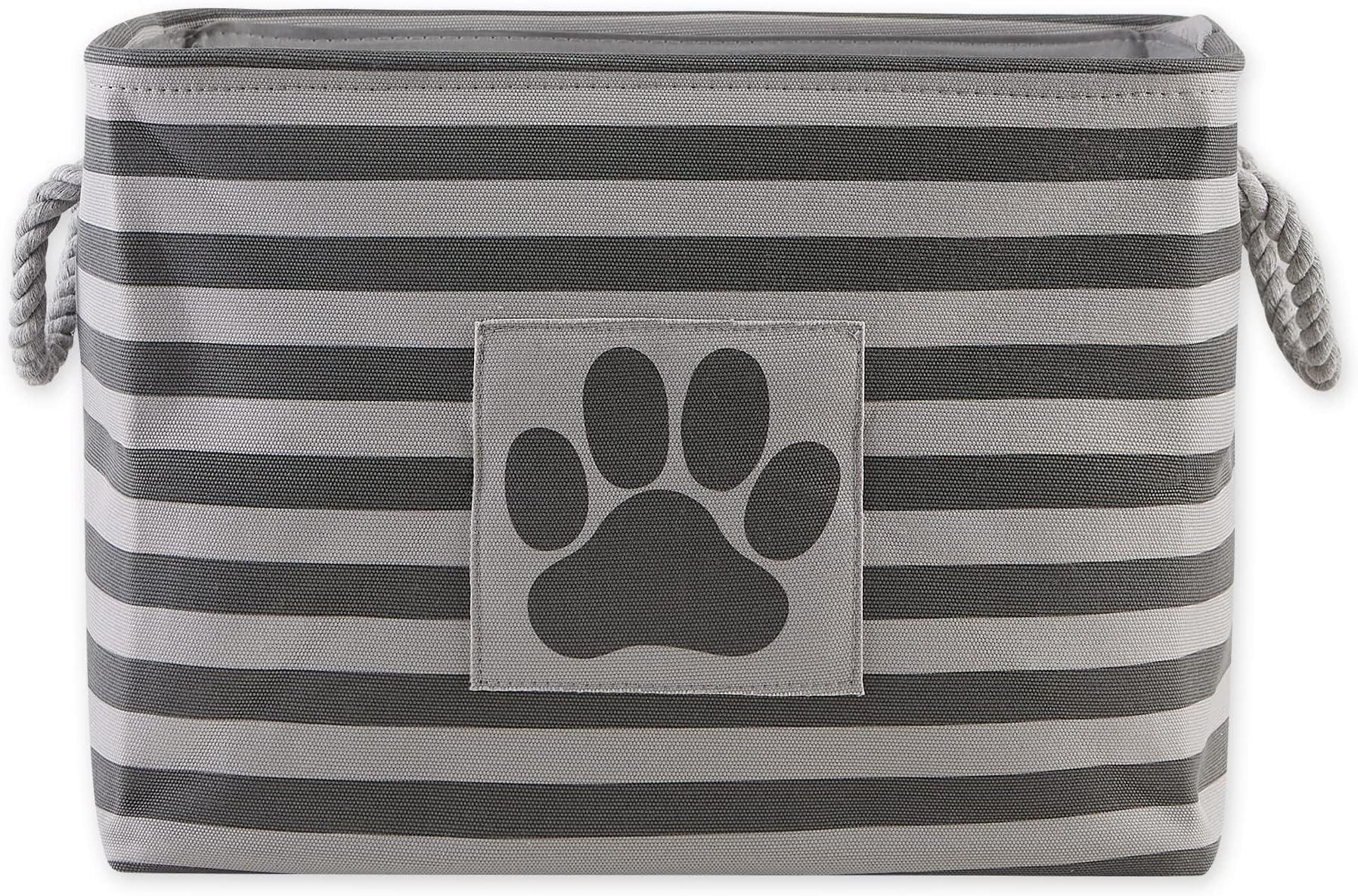 Bone Dry Pet Storage Collection Striped Paw Patch Bin, Medium Rectangle, Gray