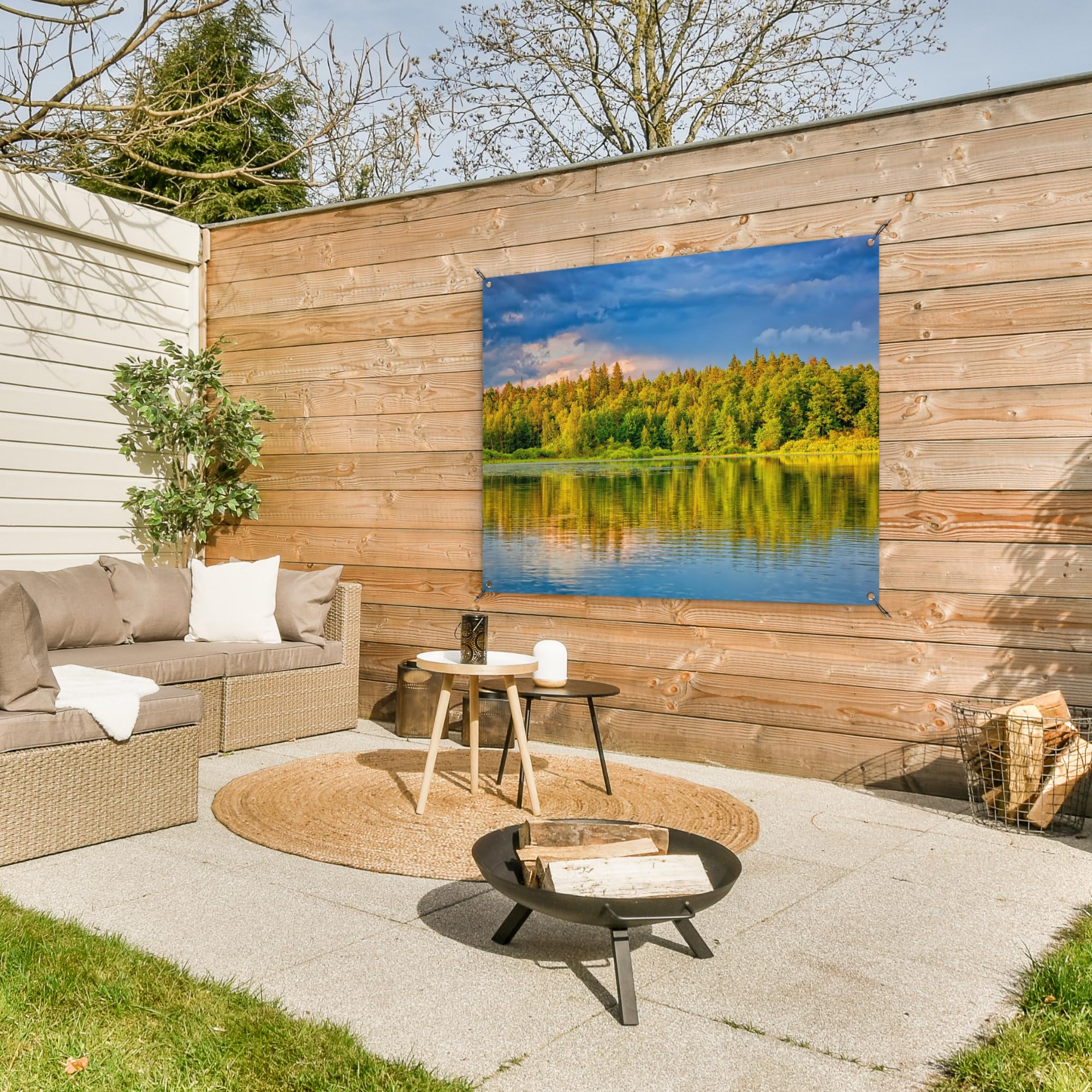 MuchoWow© Gartenposter Outdoor Bilder Gartendeko für draußen Wetterfest | 120x90 cm - Garten Deko Banner Draußen Gartendekoration Bild Wasser - Natur - Wald