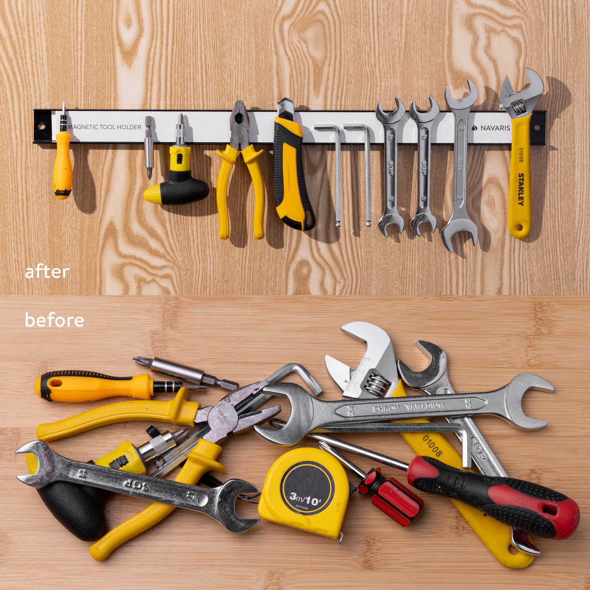 Navaris Barras magnéticas para herramientas - Set 2x panel magnético de pared portaherramientas - Soporte organizador de mesa de trabajo - 4 x 61 CM