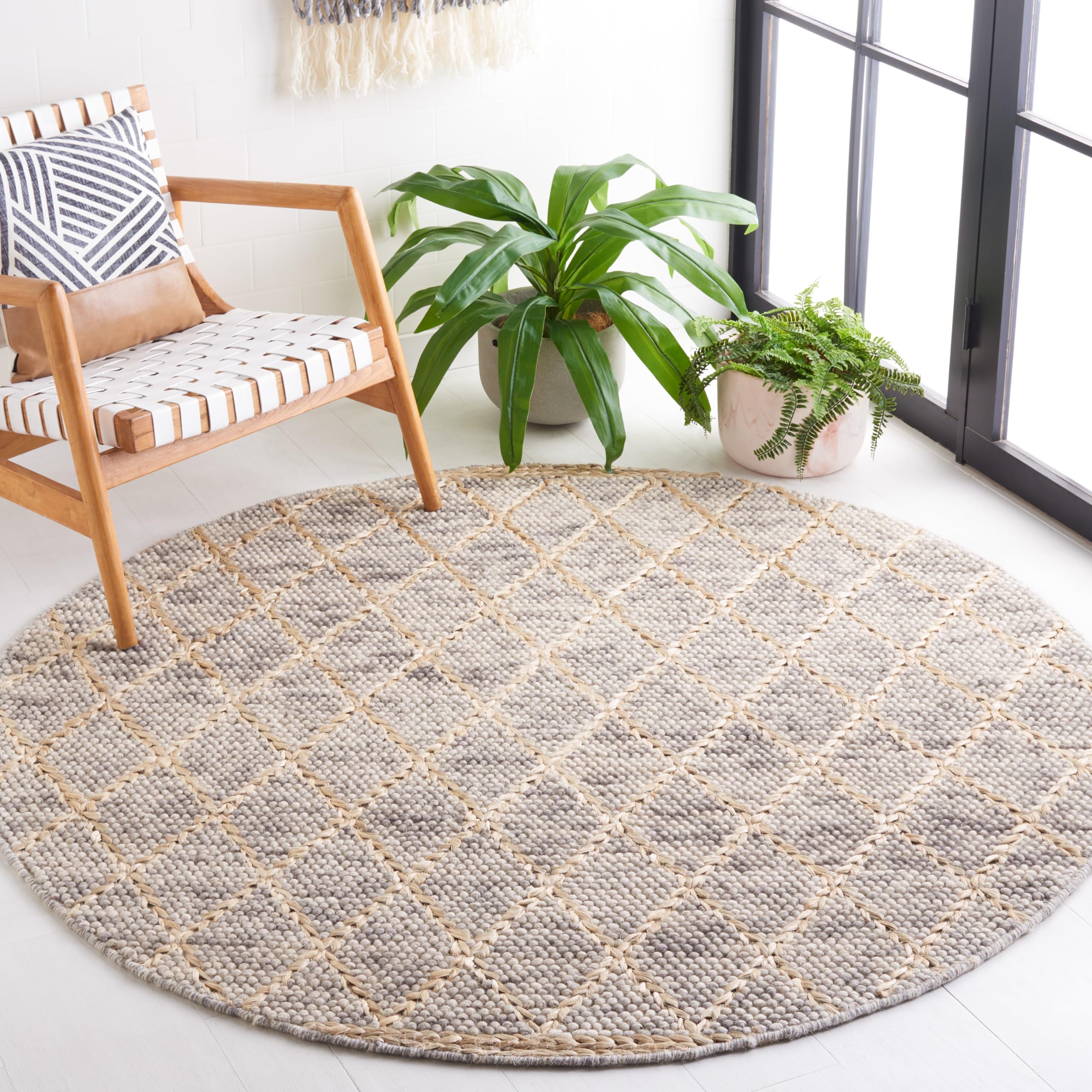 SAFAVIEH Natural Fiber Collection Area Rug - 3' X 5', Grey & Beige, Rustic Farmhouse Boho Style, Handmade Jute & Wool, Ideal For The Living Room, Bedroom, Dining Room (NFB425F-3