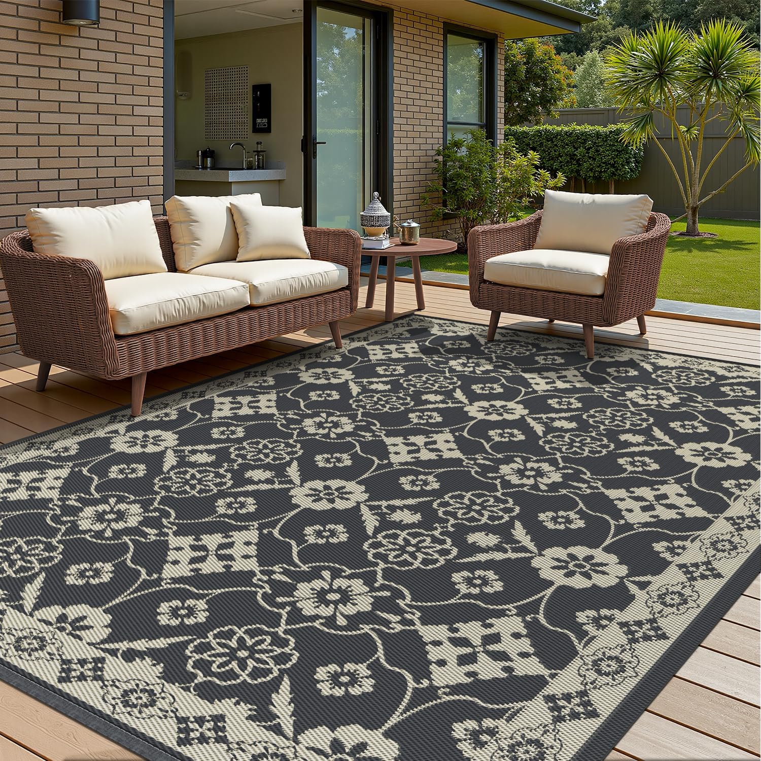 Outdoor Rug 8x10 ft Outdoor Carpet Reversible Floral Patio Rug ...
