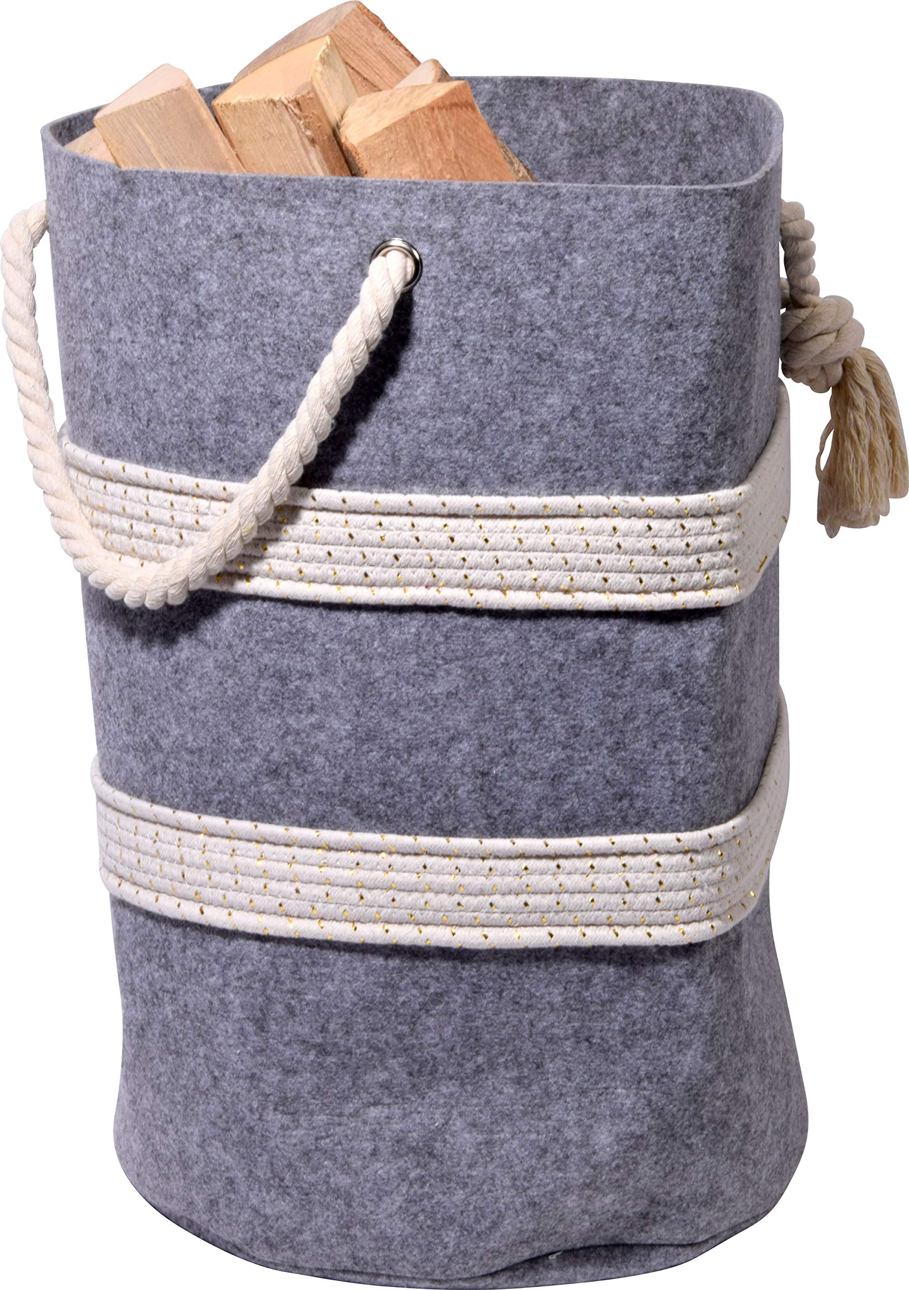 dobar® 87802e filcowy kosz z uchwytami do noszenia, pojemnik filcowy na drewno kominkowe, czasopisma, pranie, torba filcowa, torba do przechowywania, 40 x 40 x 60 cm, szary/biały