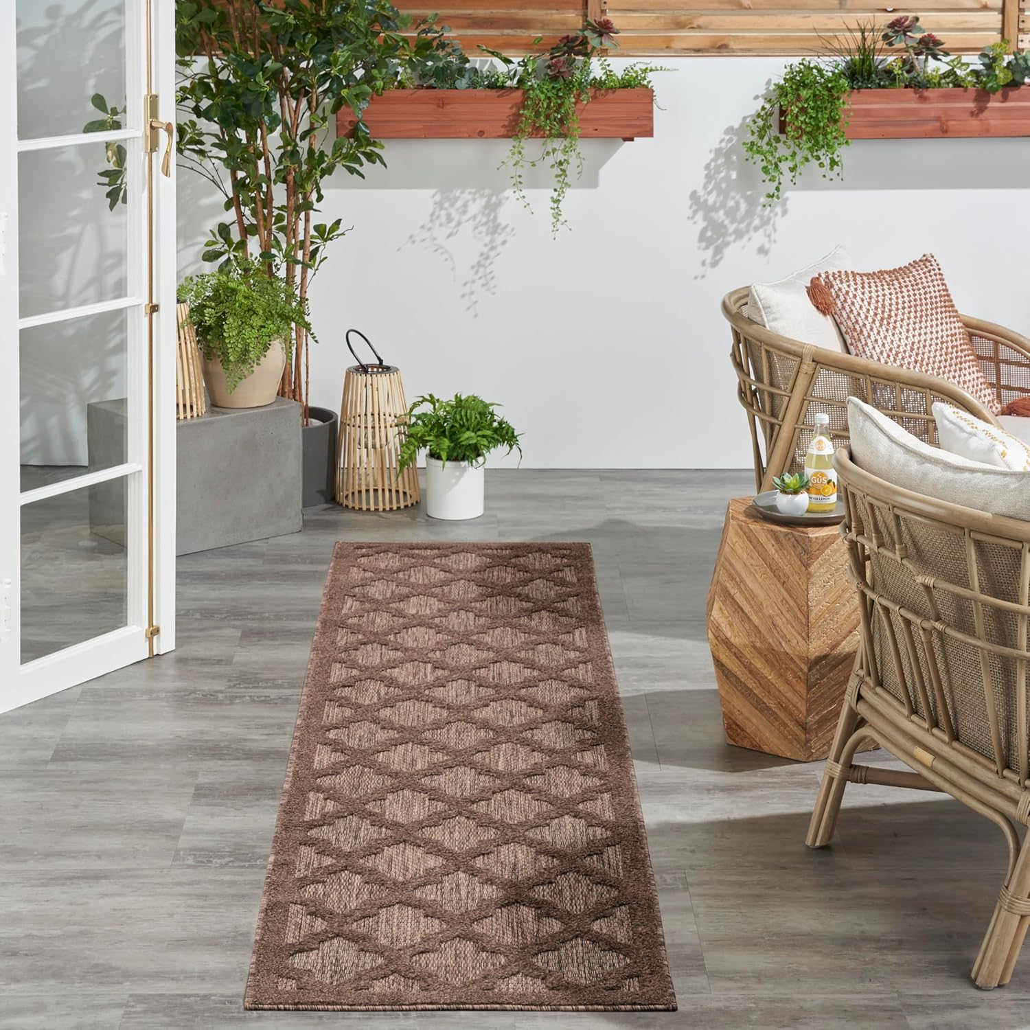 Nourison Home Easy Care Brown 2'2" x 10' Area Rug - Easy Clean, Non Shedding, Bed Room, Living Room, Dining Room, Kitchen (10' Runner)