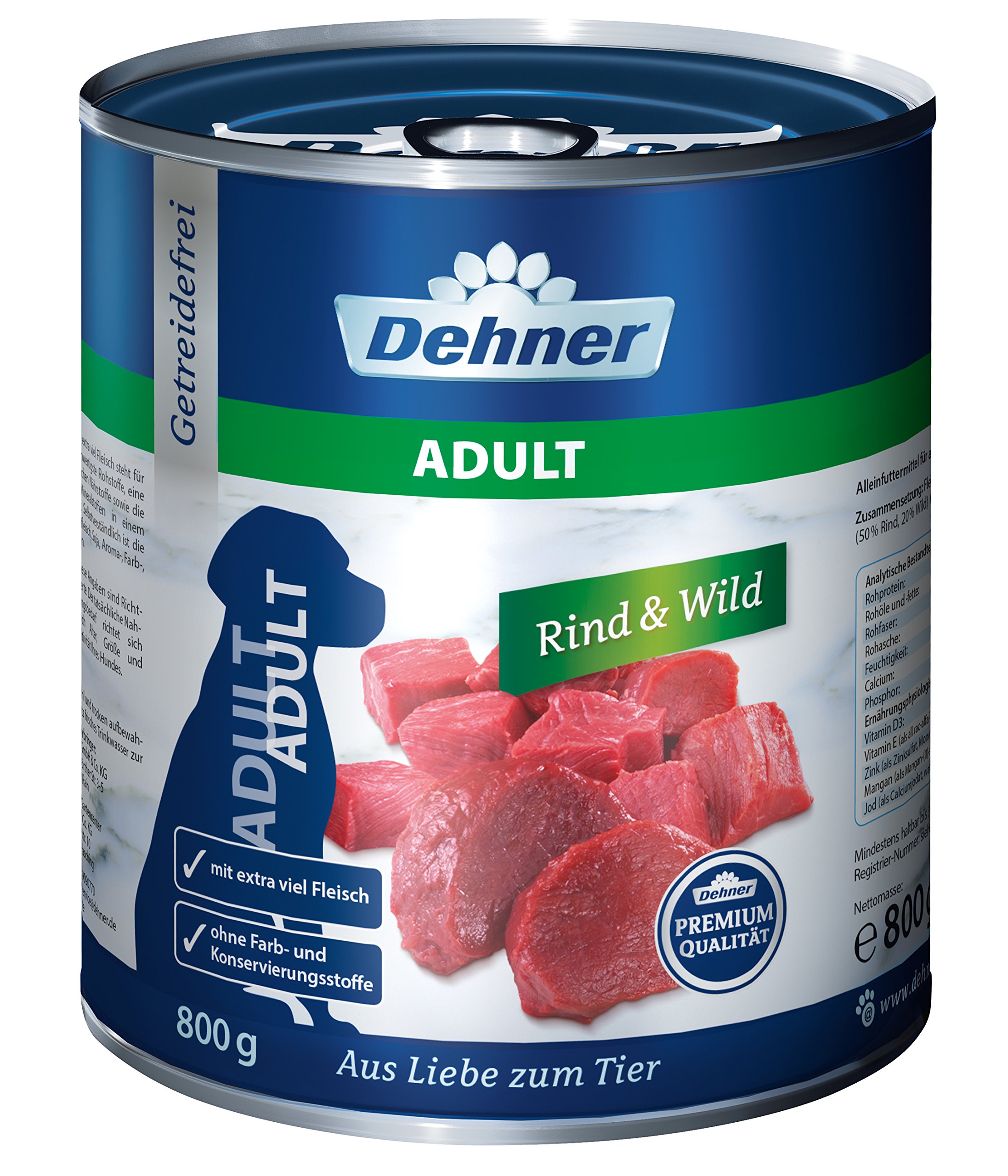 Dehner Cibo per Cani di Alta qualità, per Adulti, per Cani Adulti, Persone allergiche, Manzo, selvaggina, Resistente al Taglio, Senza additivi Artificiali, Senza Cereali, con molta Carne di Alta