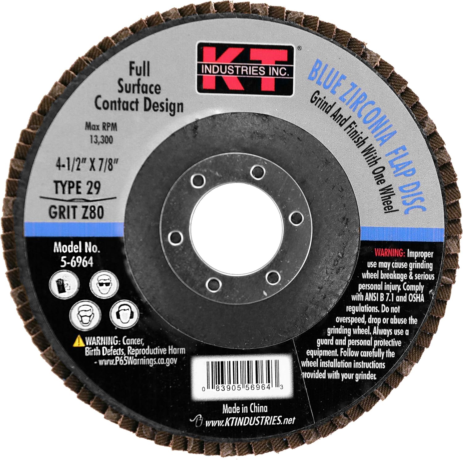 5-6963 4-1/2 x 60 Grit Blue Zirconia Flap Disc