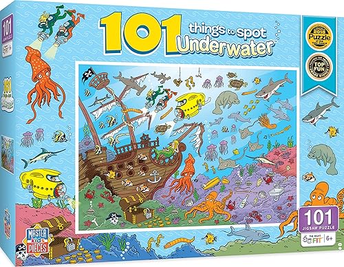 Masterpieces Rompecabezas familiar de 100 piezas para niños, 101 cosas para detectar bajo el agua, 14 x 19 pulgadas