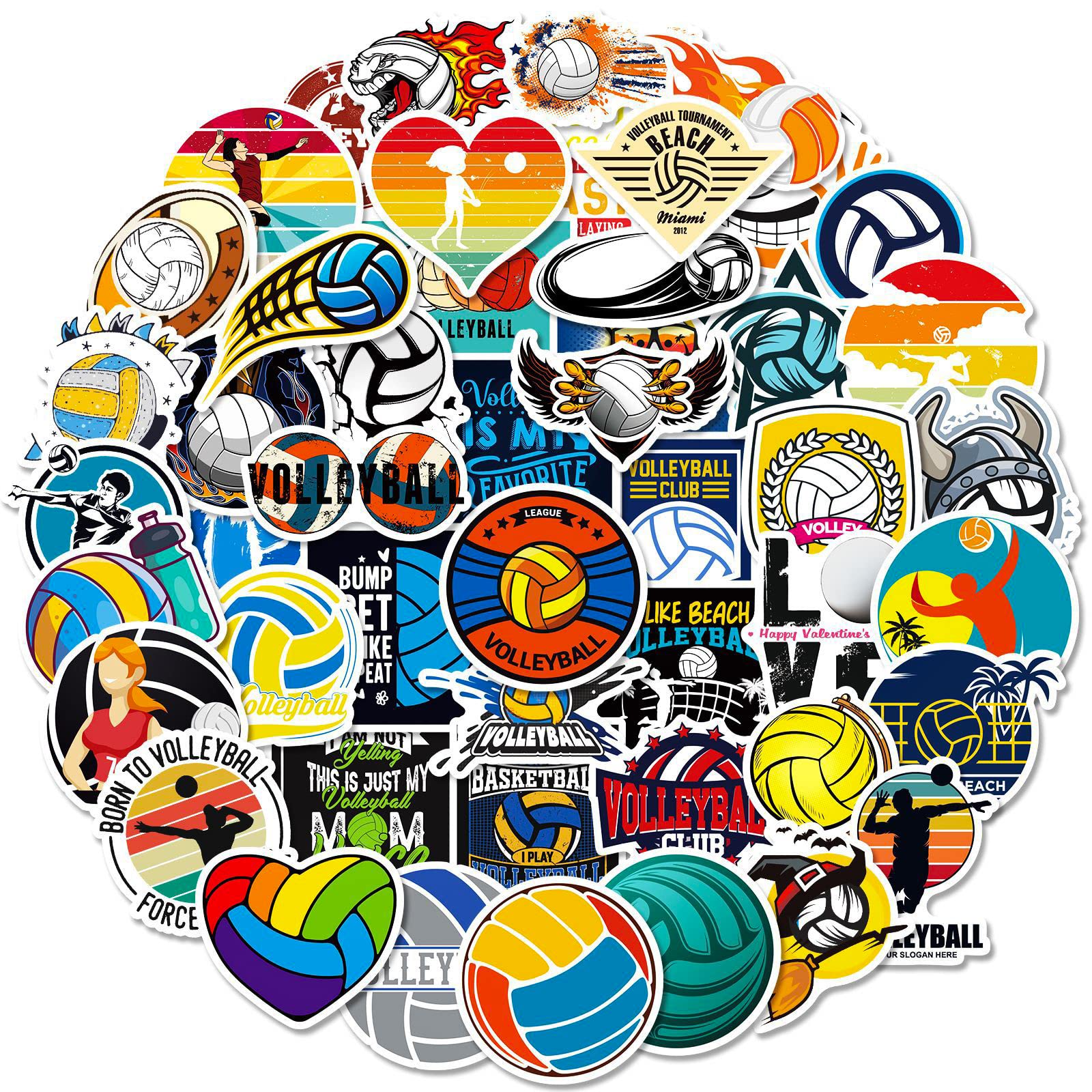 CZZBBX 50Pcs Volleyball Stickers Waterproof Association Volleyball Stickers Pack Sport Sticker Decal for Laptop Wall Car Water Bottle Computer Phone
