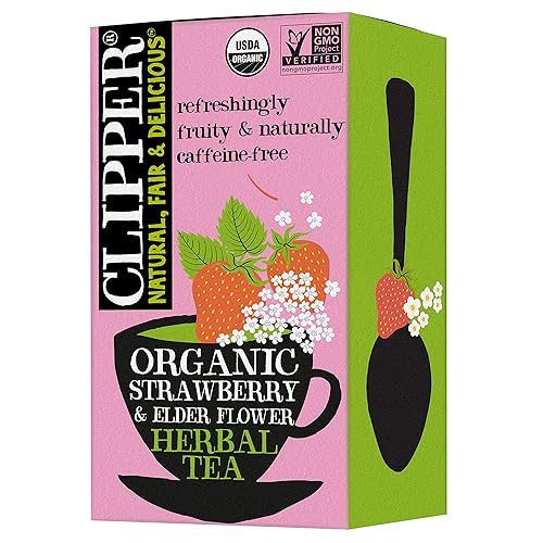 Té Clipper, té orgánico de fresa y saúco con raíz de regaliz e hibisco, té de hierbas orgánico a base de plantas, naturalmente sin cafeína, 1