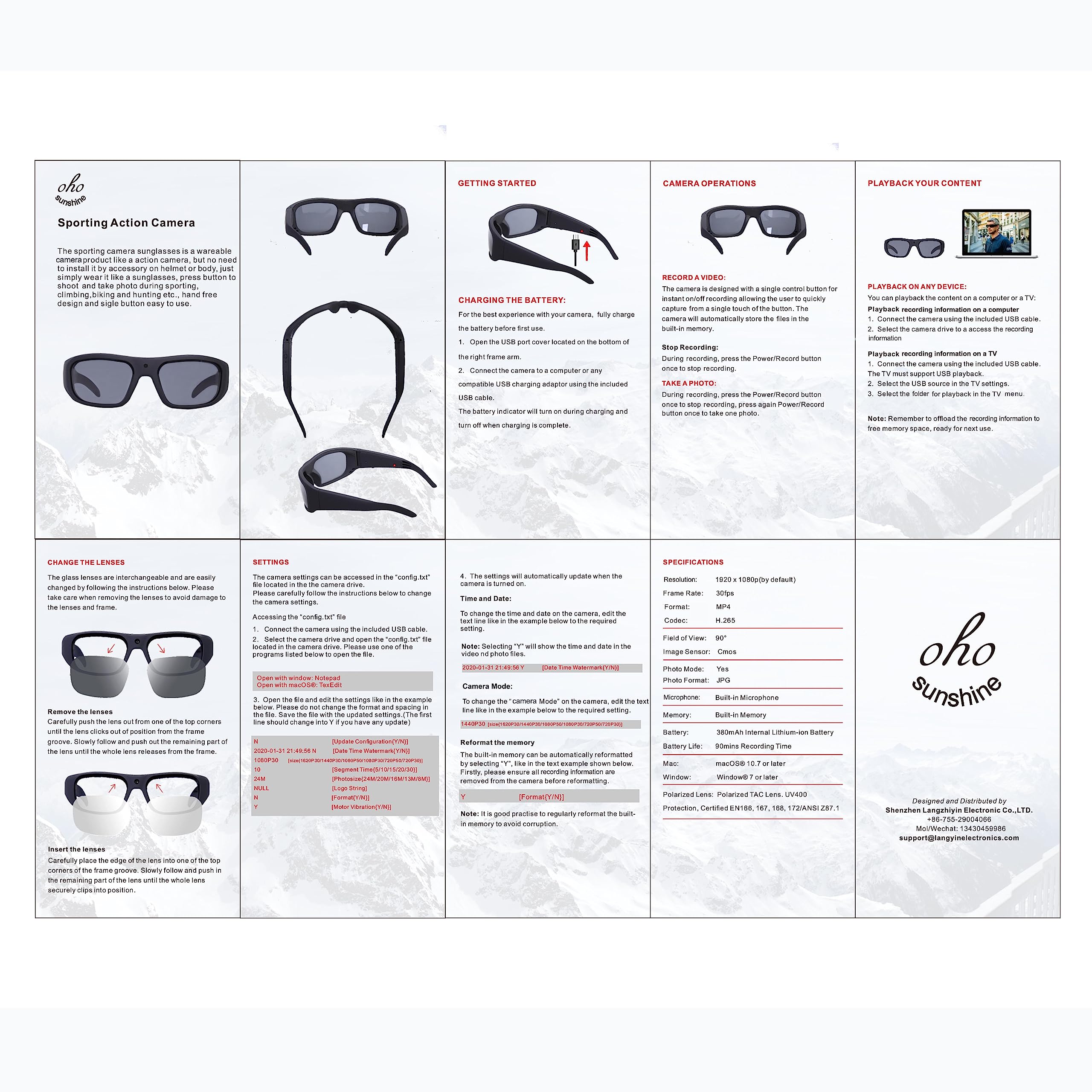 OhO 64G Camera Glasses,Super Slim 1080P Smart Glasses with UV400 Sunglasses Lens for Outdoor Sport