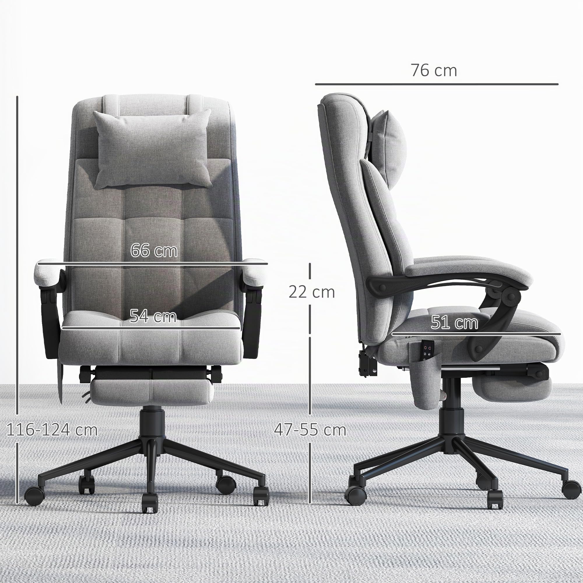Vinsetto Fauteuil de Bureau Ergonomique avec Massage Chauffant Gris