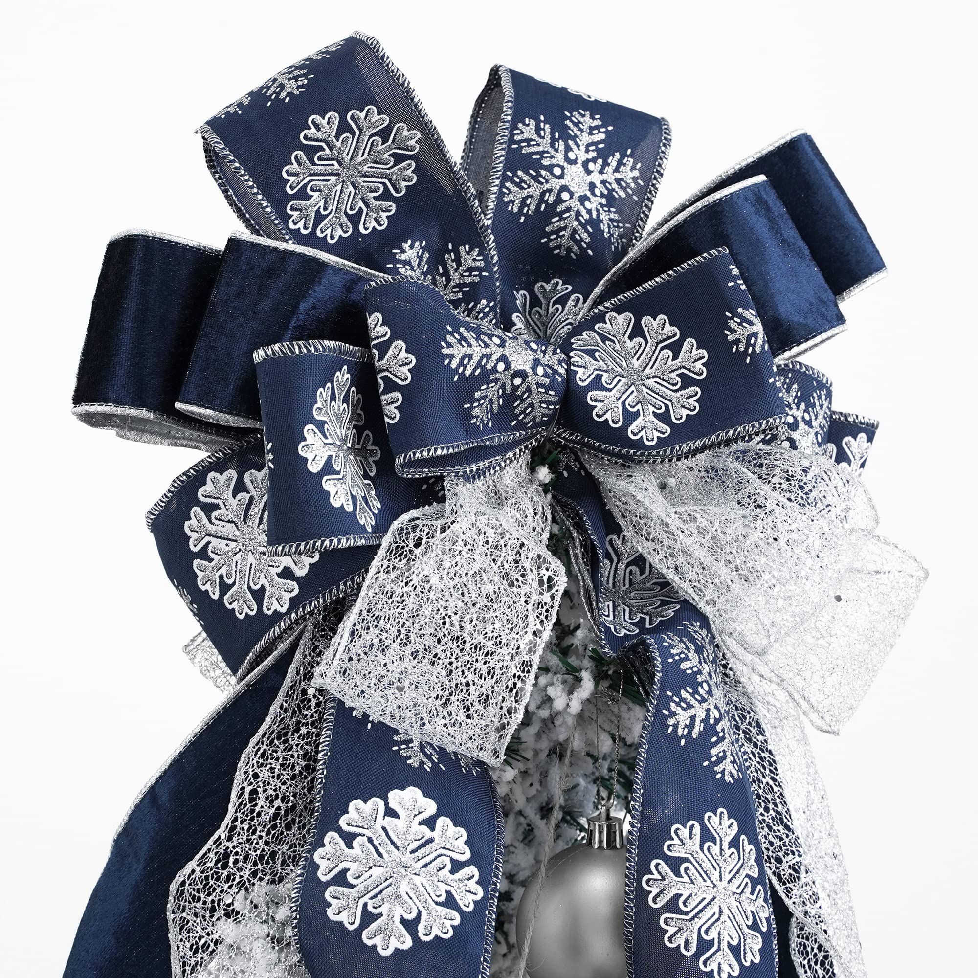 Silver and blue christmas bows Clearance