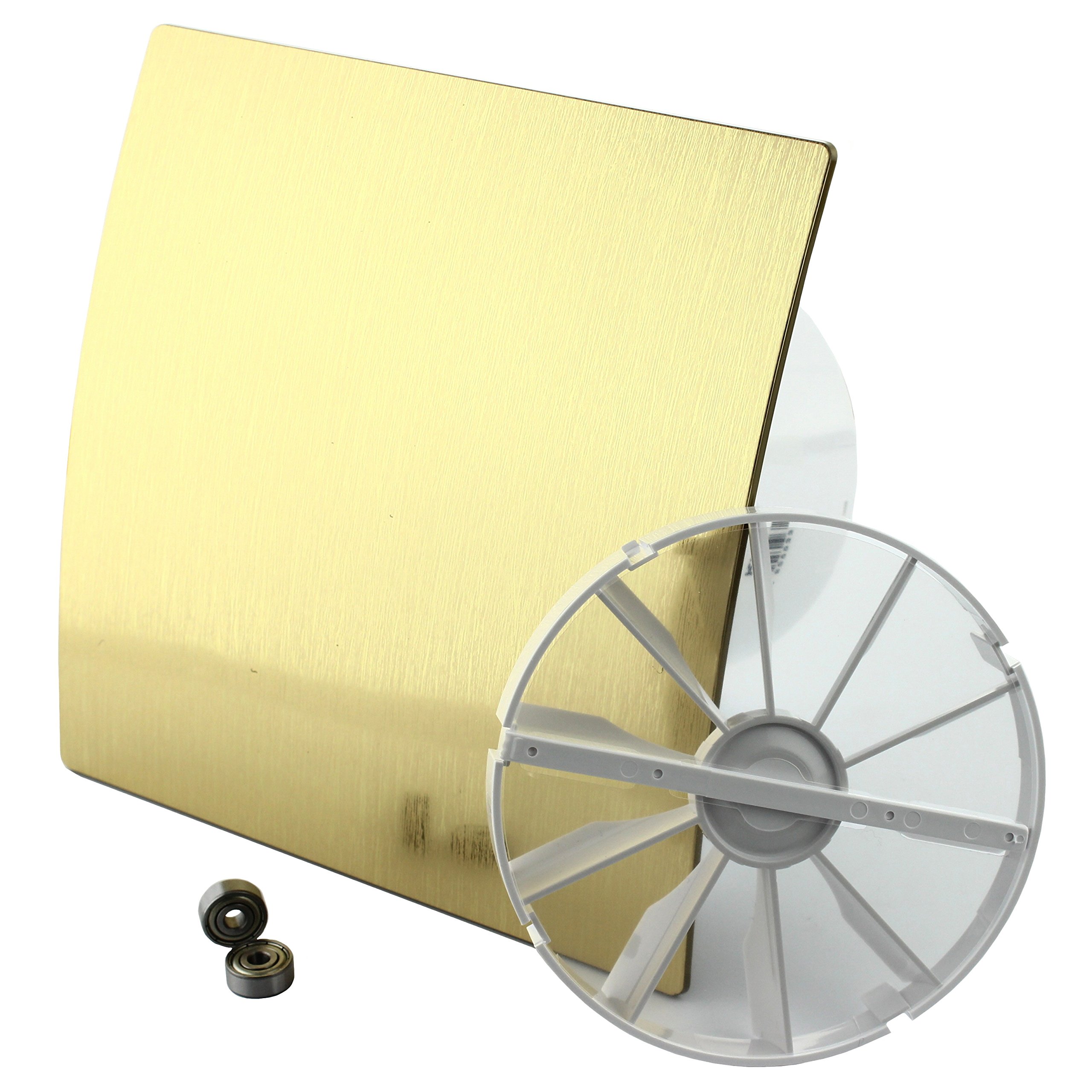 MKK – 18152-003 – DUO designerski wentylator łazienkowy wentylator ścienny turbo klapka zwrotna łożyska kulkowe, regulacja prędkości obrotowej, Ø 100 mm, złoto szczotkowane
