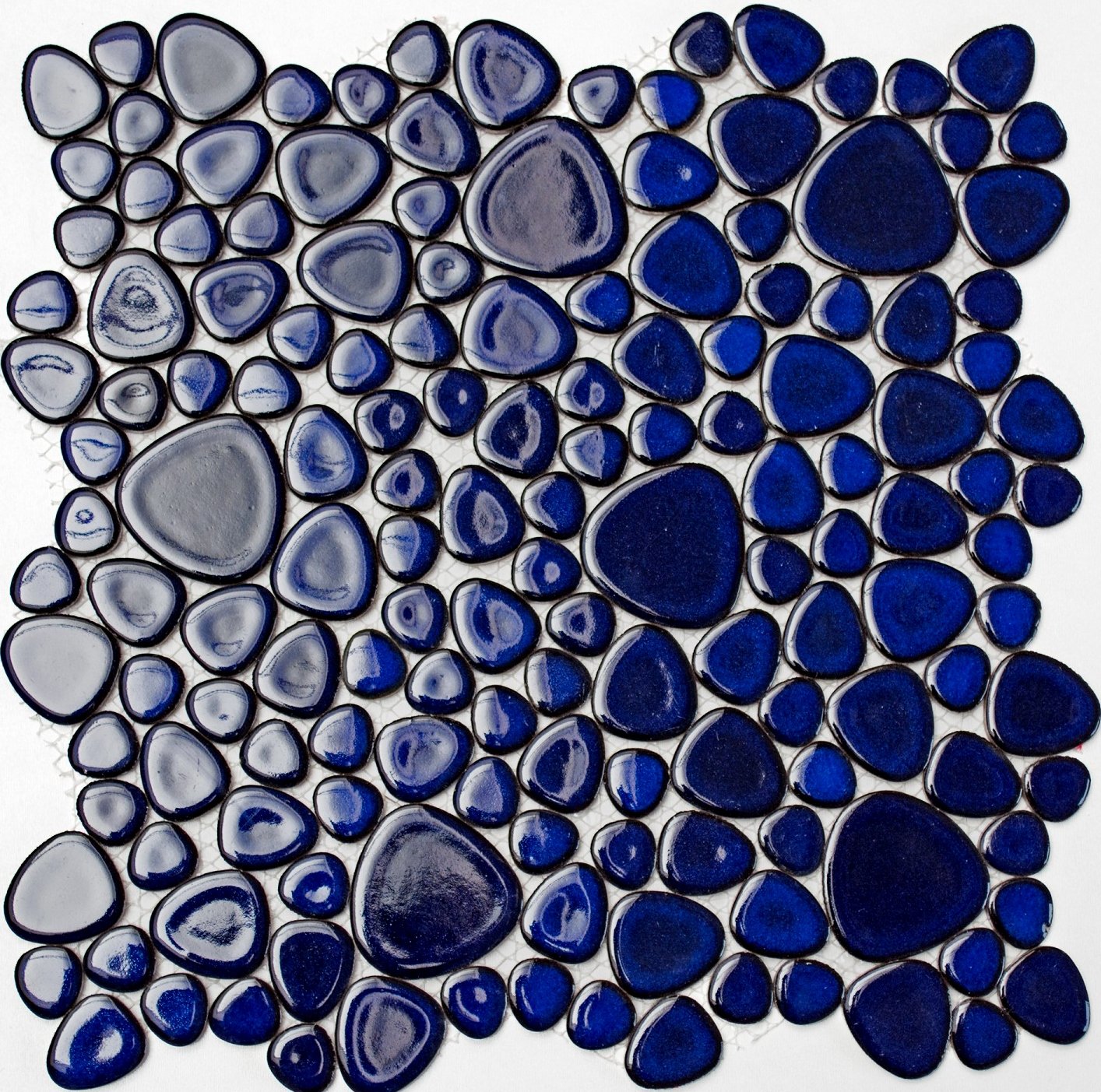 mosaico de red mosaico azulejos Kiesel Uni Azul Cobalto brillante cerámica Drops Pebbles azulejos Espejo de pared Baño o cocina