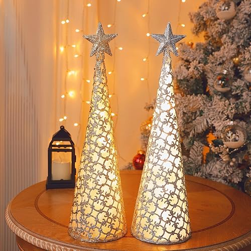 Miniatura 6 de Juegoal Decoración de mesa de Navidad iluminada con estrella y 10 luces LED, funciona con pilas, adorno de escritorio para interiores, Navidad,