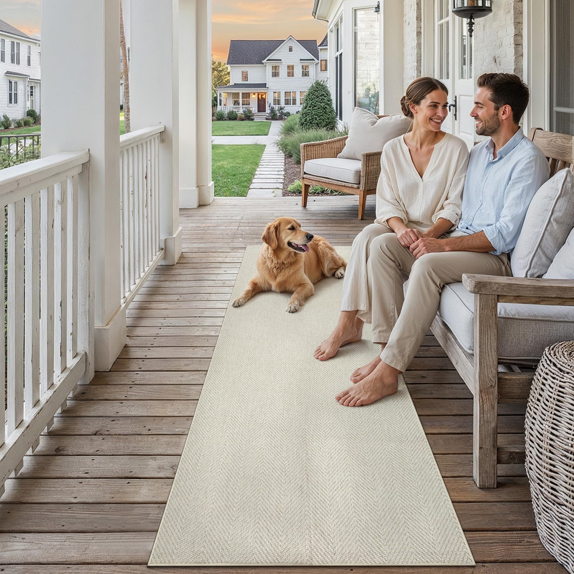 PureCozy Tapis Exterieur Resistant Pluie 60x240cm Couloir Extérieur Terrasse Beige Antidérapant Lavable Carpet Passage Jardin Balcon Descente de Lit Salle a Manger Moderne Jute Aspect Rug