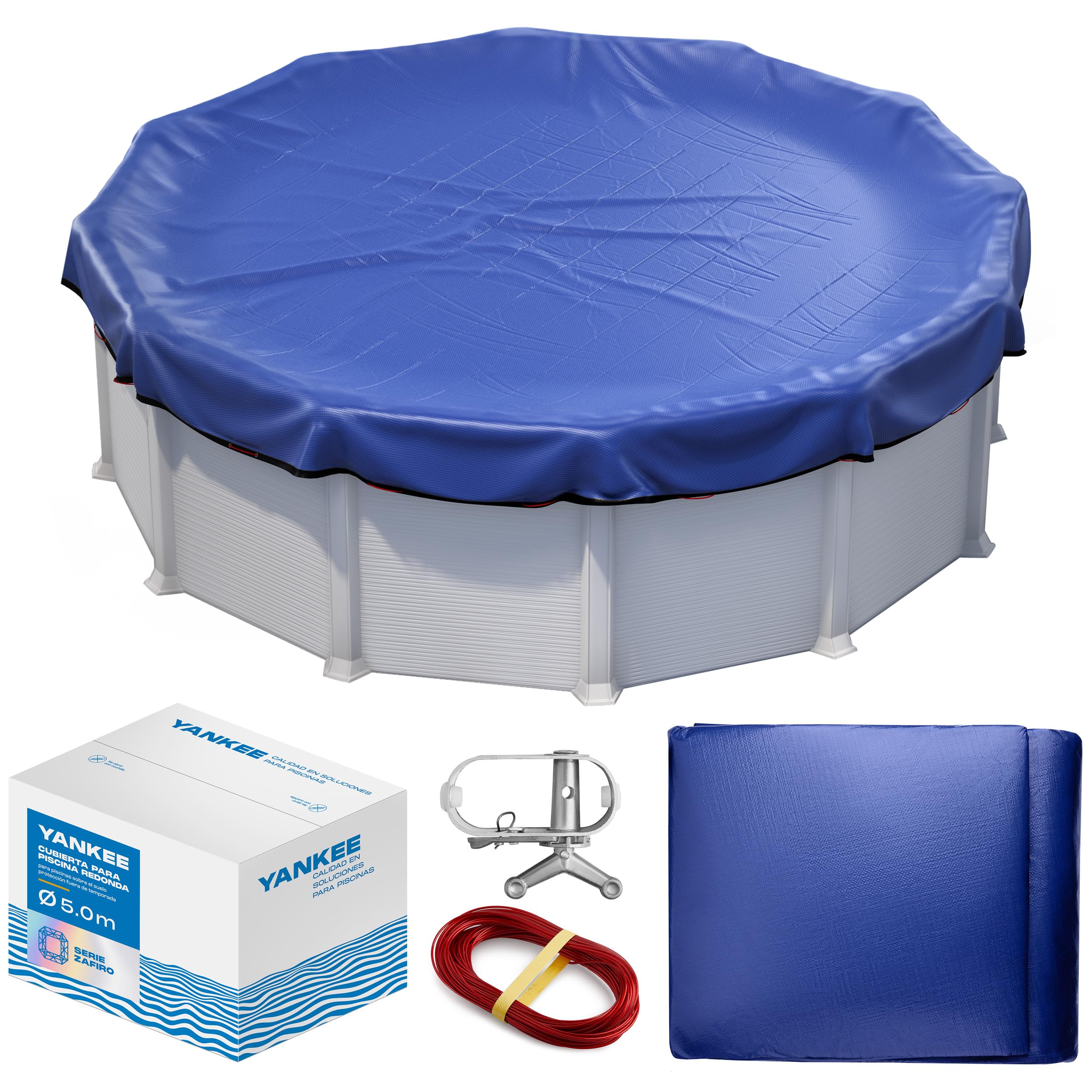 Yankee Cubierta Piscina Redonda para 460–500 cm | Diámetro Lona Ø 560 cm | Azul | Lona Protectora Invierno y Verano | Cubierta PE 200 g/m² Reforzada | Resistente a UV y Roturas