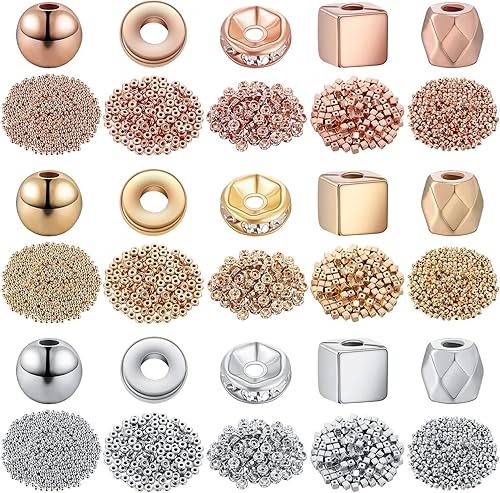 Miniatura 8 de 3630 cuentas espaciadoras surtidas, cuentas de cubo Rondelle facetadas, cuentas cuadradas espaciadoras de columna, dijes de joyería redondos de