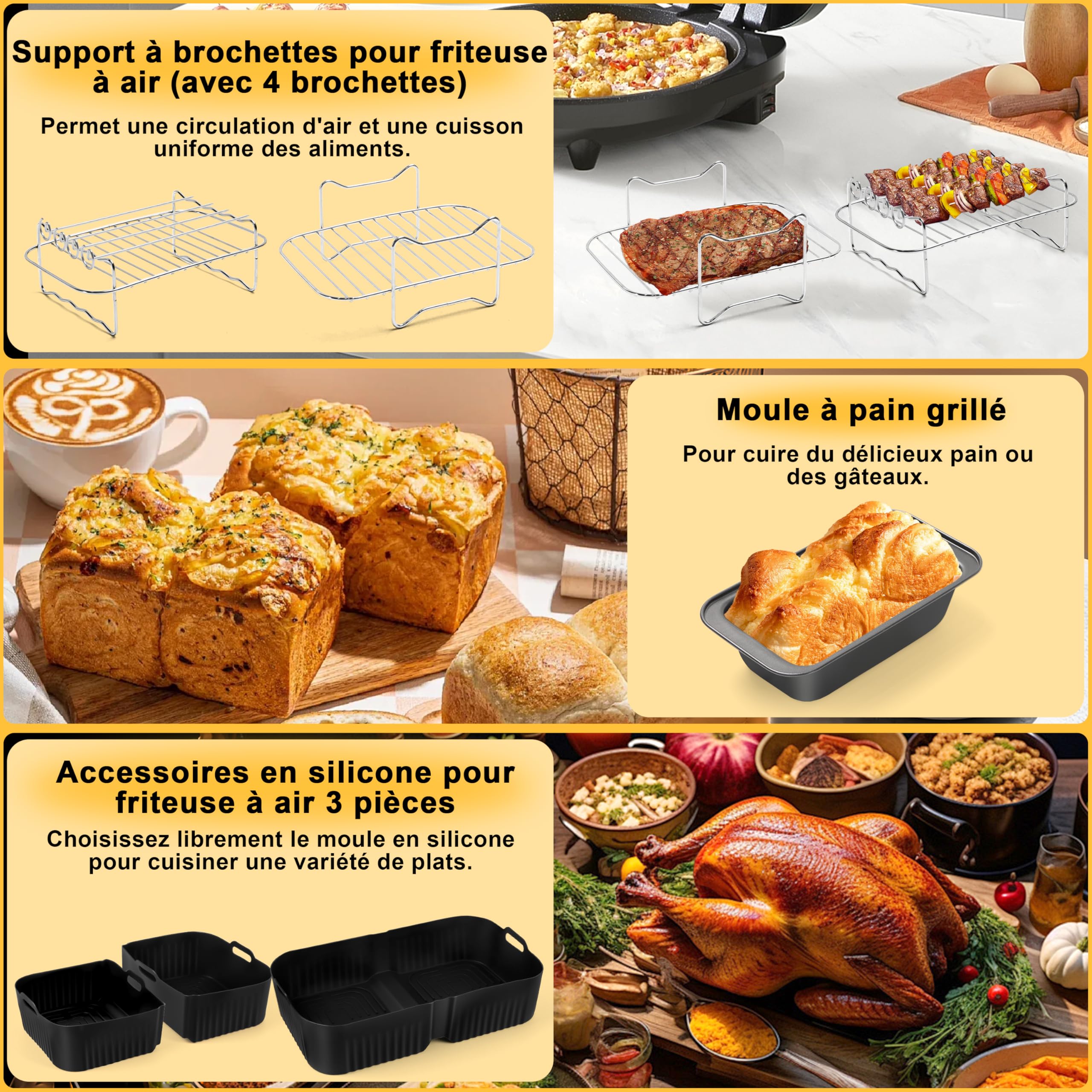 Charmofun Accessoires Air Fryer Ninja 10.4L, Moule Silicone Air Fryer pour Ninja Foodi FlexDrawer 10,4 L AF500EU/AF500EUCP(1x10,4L & 2x5,2L), Réutilisable Plat Idéal pour réunions de Famille/Amis