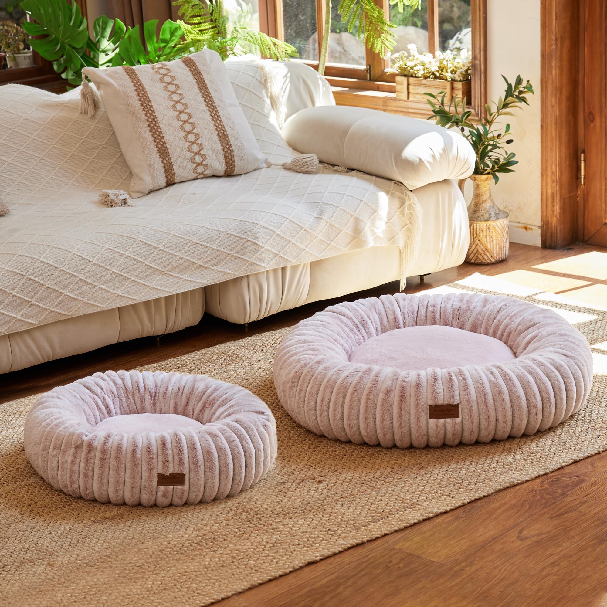 FUKUMARU Cuccia Cane Interno, Letto Ortodontico per Cane Grande, Letto a Ciambella per Cuccioli Ansiosi, Copertura Lavabile, Design Moderno con Sfumatura. 76cm, Rosa