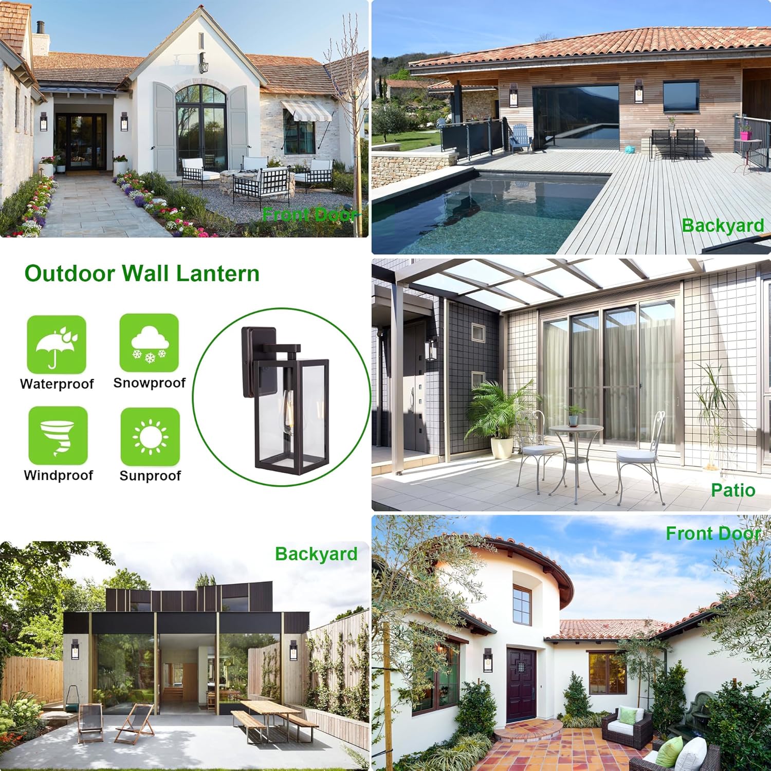 LIT-PaTH Outdoor Wall Lantern, Wall Sconce as Porch Lighting Fixture, E26 Medium Base Max 60W, Anti-Rust Metal with Glass Shade, Oil Rubbed Bronze Finish, 2-Pack