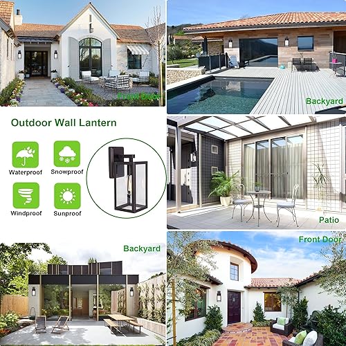 Miniatura 4 de LIT-PaTH Farol de pared para exteriores, aplique de pared como accesorio de iluminación de porche con una base E26 máximo de 60 W, carcasa de metal