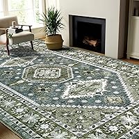 Vista 13 de Alfombra bohemia lavable para pasillo de cocina, 2 pies 6 pulgadas x 8 pulgadas, verde oliva y azul, suave, vintage, antideslizante, para entrada