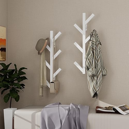 Miniatura 7 de Vlush Perchero de madera resistente, árbol de entrada con base sólida para sombrero, ropa, bolso, bufandas, bolsos, paraguas (8 ganchos, marrón)