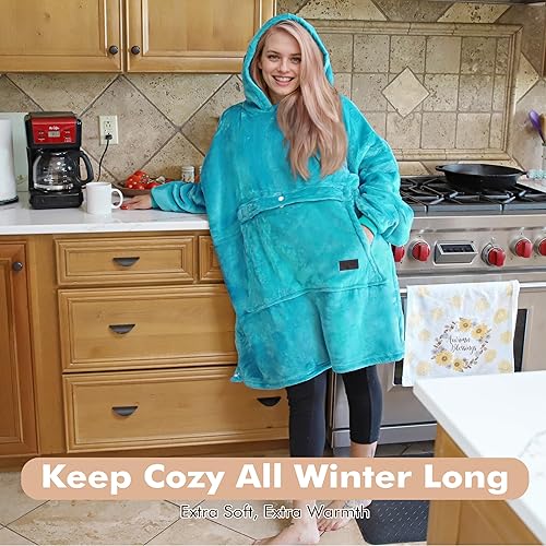 Miniatura 9 de Tirrinia - Manta de tamaño grande de sherpa con capucha, cómoda, regalo para adultos, hombres, mujeres, adolescentes, esposa, novia (aqua)