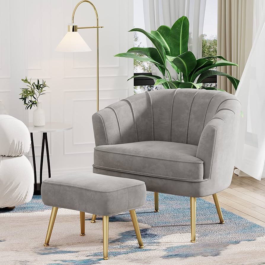 ♡A&B Home 折り畳み式アイアン Gold ダイニングChair♡　【C】 Amazon.com: Andeworld Velvet Accent Chair with Ottoman