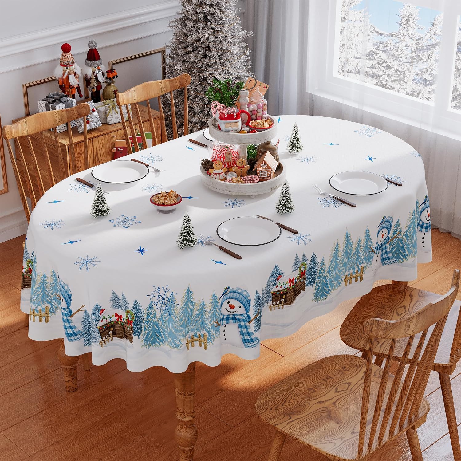 Christmas Tablecloth Oval 60x84 Inch Winter New Year Home Party Decor