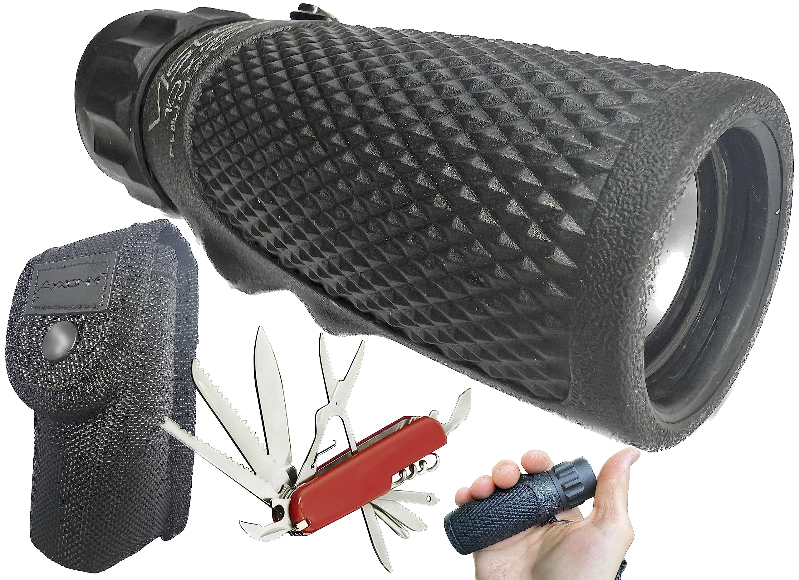 Axxiomm Vista 10x25 Pocket Telescope (Monocular) + 11-Function Pocket Knife, Premium Holster & Accessories. Fully Multi-Coated Optical Glass for