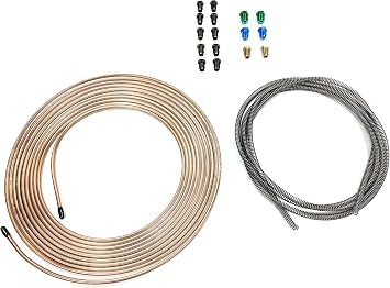 The Stop Shop 25 Feet of Copper Nickel 3/16 Inch Brake Line Tubing with 8 Feet of Stainless Steel Spring Protector and Metric ISO/Bubble Flare fittings Pack of 16 fittings