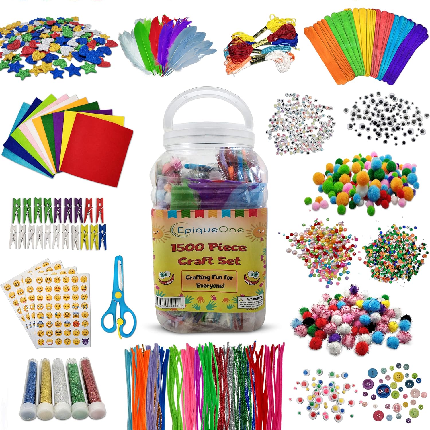 EpiqueOne 1500-Piece Craft Set for Kids – Arts & Crafts Kit for Use at Home or in School – Bulk Supplies for a Wide Variety of Crafting Projects – Recommended for Children Ages 2 and Older : Arts, Crafts & Sewing
