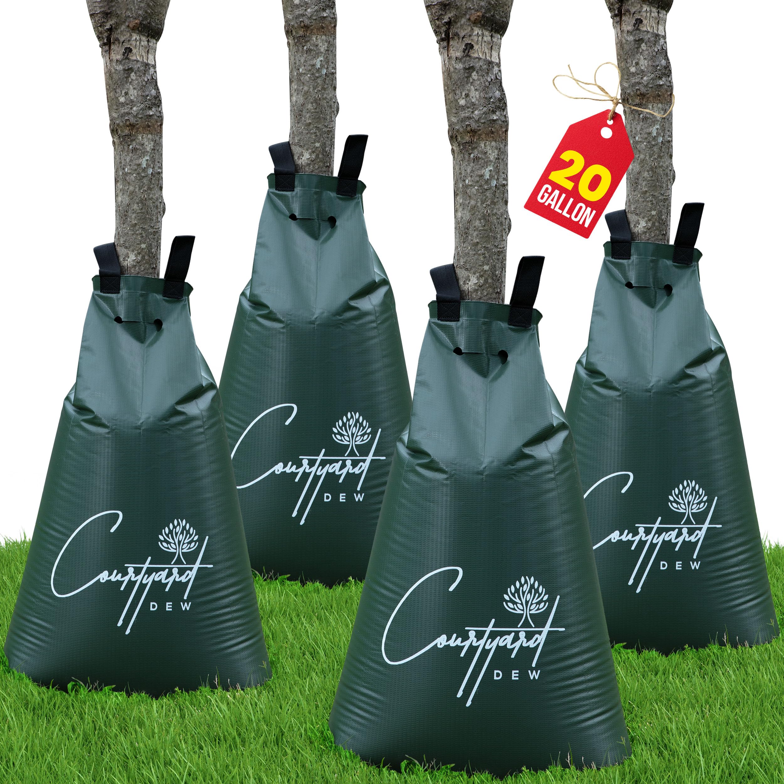 Courtyard Dew Tree Watering Bag Slow Release 4 Pack 20 Gallon- Heavy Duty Slow Release Watering Bags for Trees, Refillable Tree Bags for Watering, Deep Root Targeting