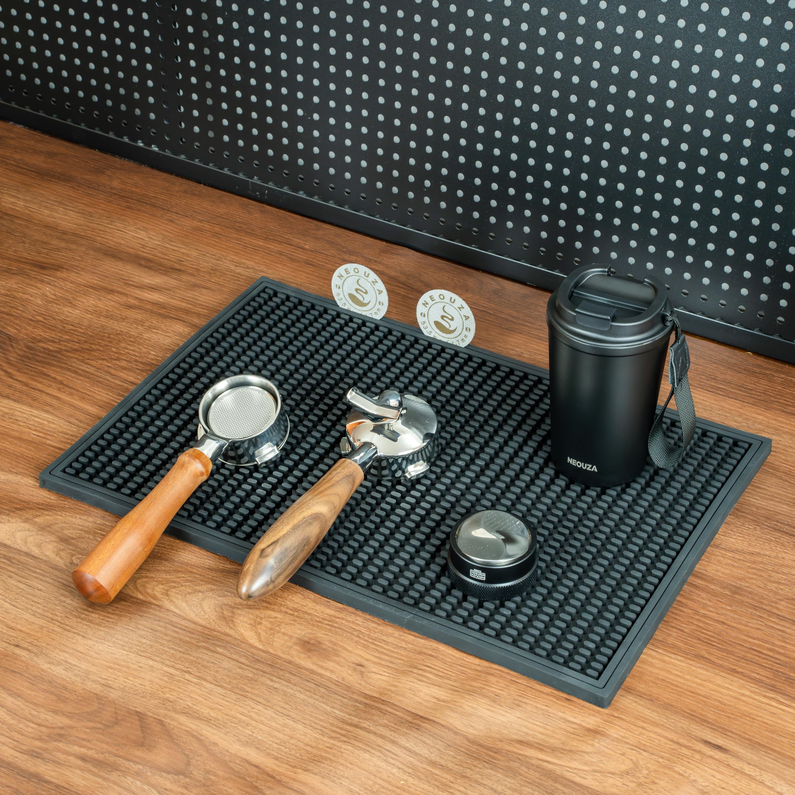 NEOUZA Tappetino da bar in silicone per piano di lavoro, resistente al calore e a prova di perdite, tappetino da barista moderno in stile minimalista per bar e caffetterie (60 x 38 cm/combinato/nero)