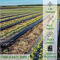 Vista 2 de Farm Plastic Supply - Láminas de plástico negro de 4 mil - 3' x 100' - Láminas de plástico de barrera de vapor de polietileno resistente