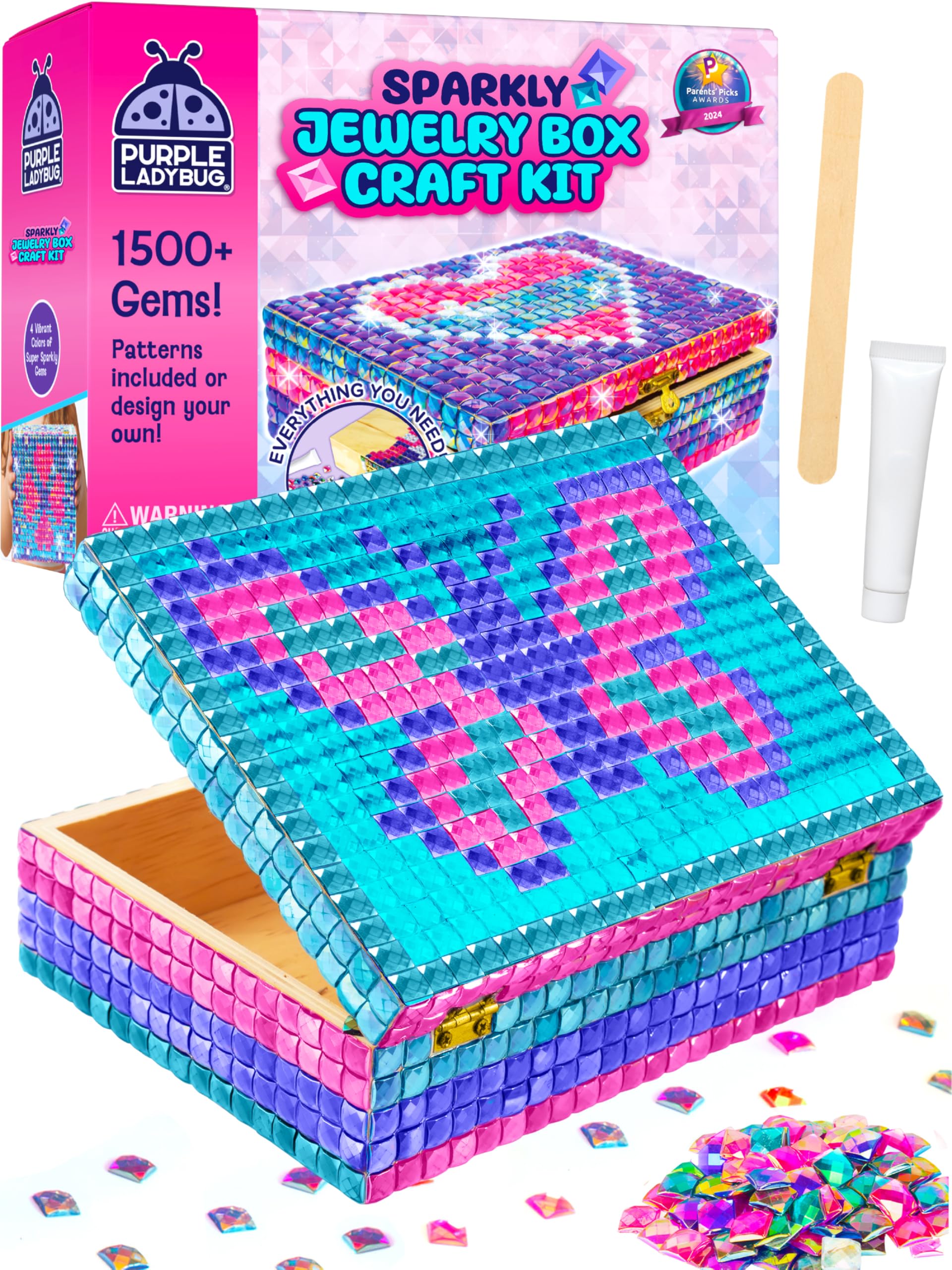 PURPLE LADYBUG Jewelry Box Craft for Girls 8-12 6-8 - Valentines Day Gifts for Kids & Birthday Gift for 7 8 9 10 11 12 Year Old Girl, Fun Mosaic Arts and Crafts for Kids Ages 8-12, Girls Toys 8-10