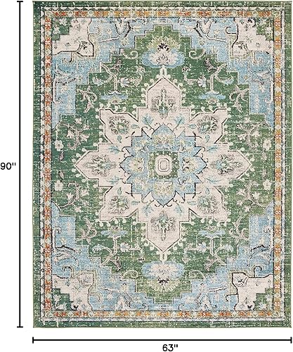 Miniatura 2 de SAFAVIEH Colección Madison - Alfombra de área de 5'3" x 7'6", verde y turquesa, diseño de medallón bohemio chic desgastado, no se desprende y fácil