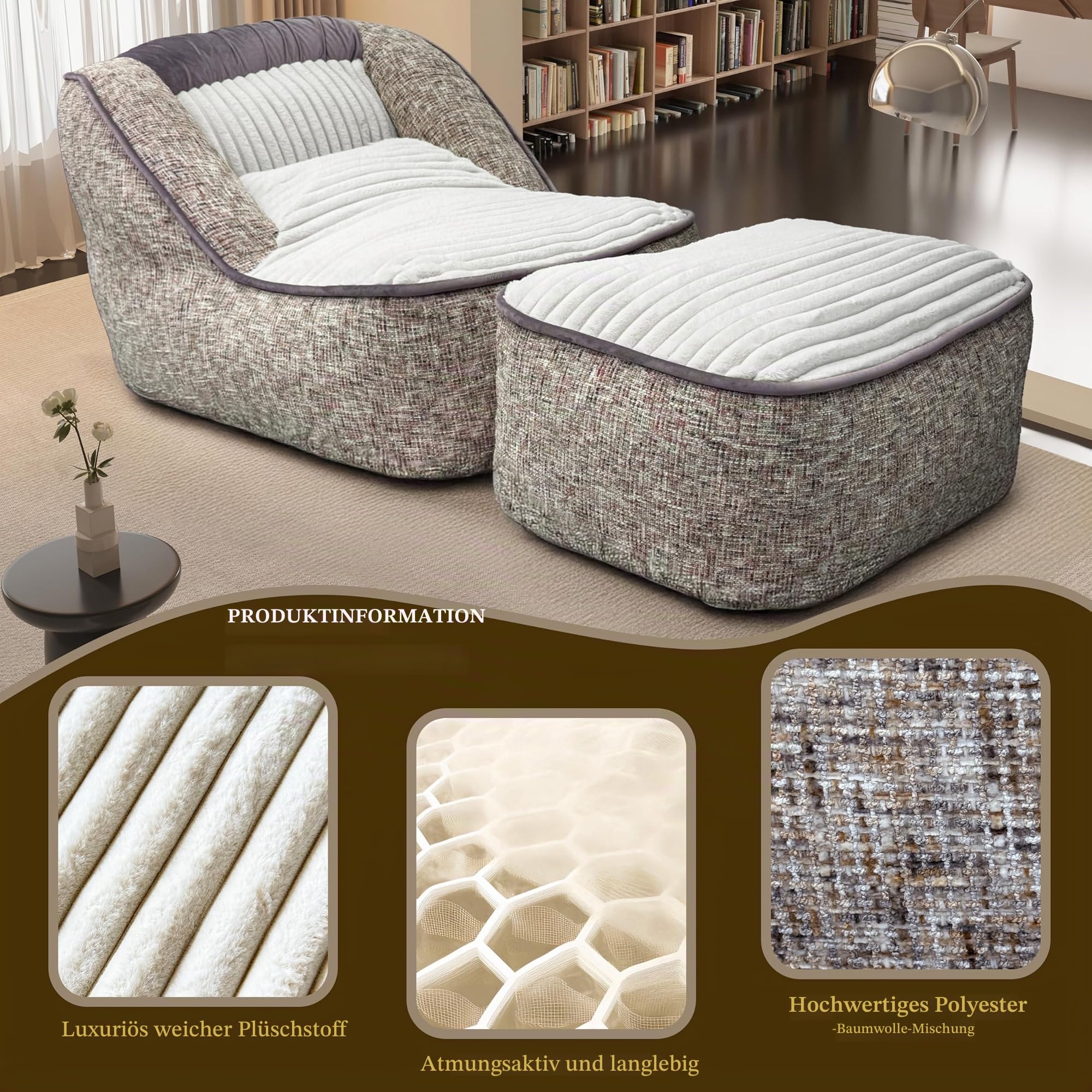 Lounge Relaxsessel Sofa, Bequeme Gepolsterte Couch mit Fußstütze, Modernes Großes Plüsch-Chaiselongue für Innenräume, Perfekter Lesesessel für Wohnzimmer, Schlafzimmer und Wohnung