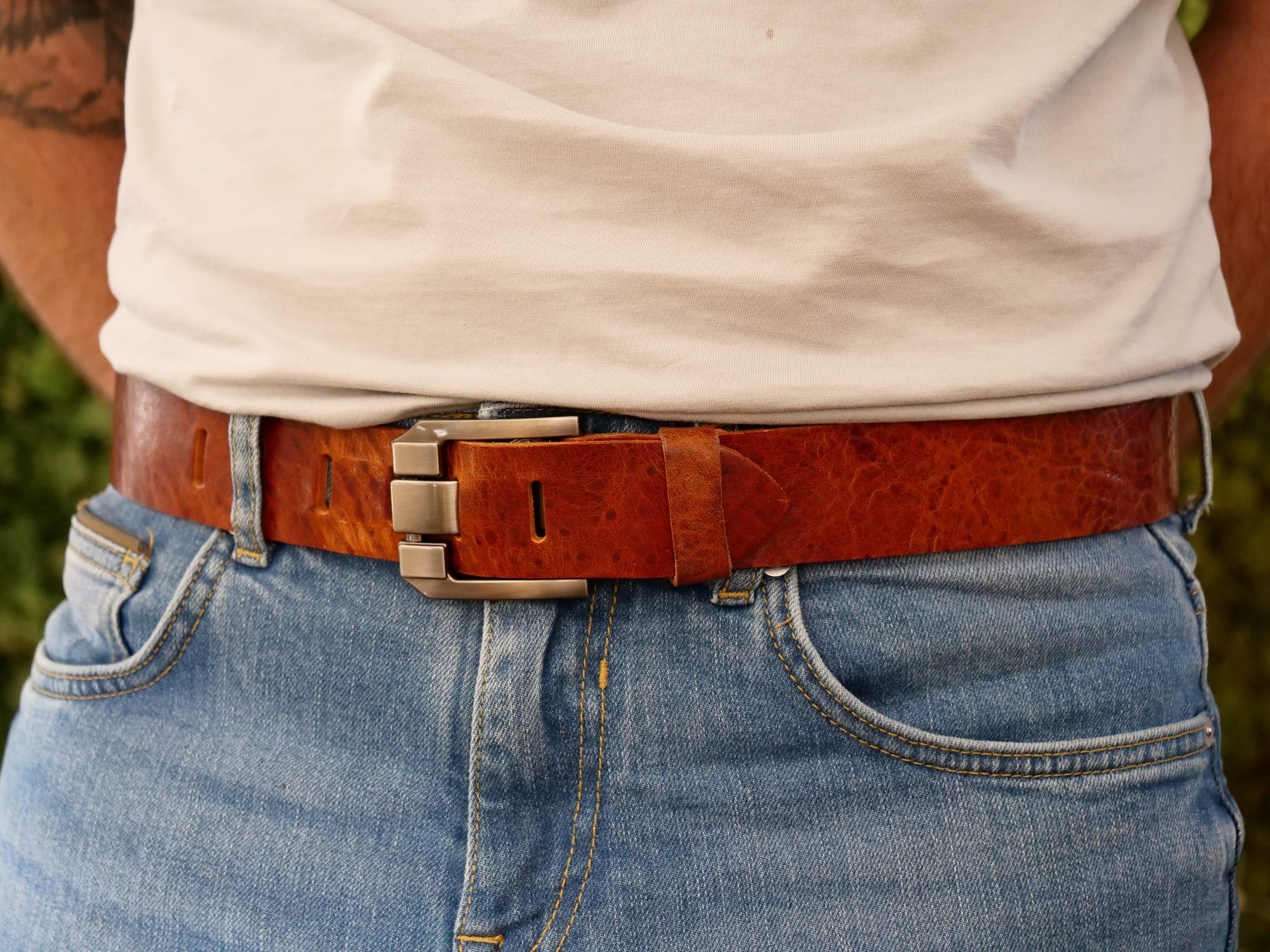 AnnaMatoni Herren Gürtel Leder 4cm breit Ledergürtel Pflanzlich gegerbtes Leder 3,5mm Stark echt Leder Made in Germany Gürtel Herren Leder